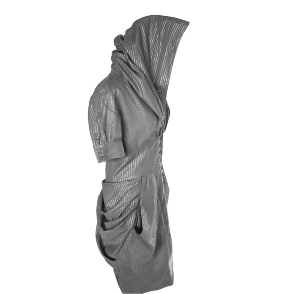 AllSaints Spitalfields “Elma” Metallic Hooded Draped Dress – Size UK 10 (US 6) - Picture 8 of 12